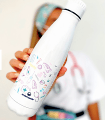Stainless steel thermo bottle with medical motives