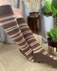 COMPRESSION socks, COTTON, Brown with stripes